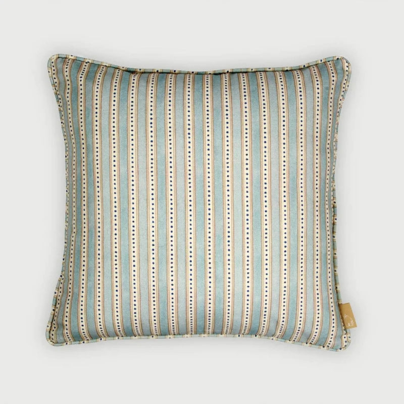 River Soft Blue Cushion Cover in soft blue stripe pattern, front view