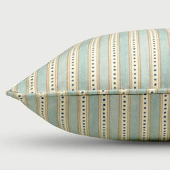 River Soft Blue Cushion Cover, corner detail showing fabric piping