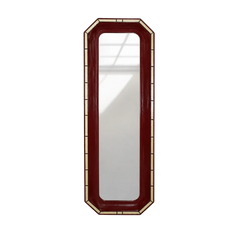 Orvane Wall Mirror front view, maroon lacquered octagonal frame with cream ceramic tile inlay