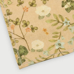 Valley Peach Linen Table Runner close-up of corner hem-stitch and floral print