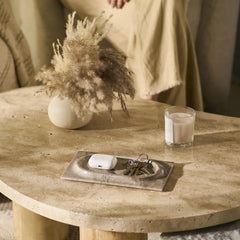 Mesa Marble Tray - Beige Tray on Round Coffee Table with Candle and Dried Grass
