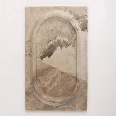 Mesa Marble Tray - Top View on White Background, Beige and Grey Marble with Oval Recess
