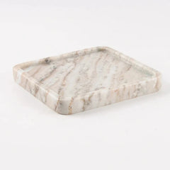 Form Marble Tray - White & Brown - Angled View on White Background, Raised Rim