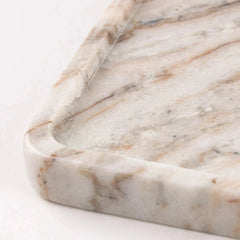 Form Marble Tray - White & Brown - Corner Close-Up, White Marble with Brown Veining