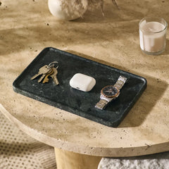 Focal Tray - Large - Black Marble Tray Holding Keys, Earbuds and Watch