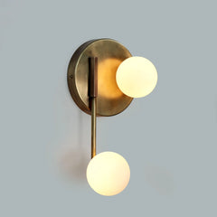 Loop Wall-mounted light fixture with two spherical bulbs on a plain background