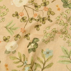 Valley Peach Linen Table Runner close-up of hand-painted botanical print on linen