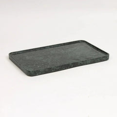 Focal Tray - Large - Angled View on White Background, Dark Green Marble with Raised Rim