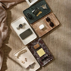 Focal Tray - Large - Flat Lay of Five Trays in Assorted Marbles with Everyday Items