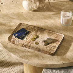 Focal Tray - Large - Brown Veined Marble Tray with Cards, Coins and Keys