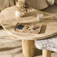 Focal Tray - Large - Brown Marble Tray on Travertine Coffee Table in Living Room