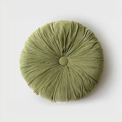 Cuddle Fern Velvet Round Cushion with pleated texture on a white background
