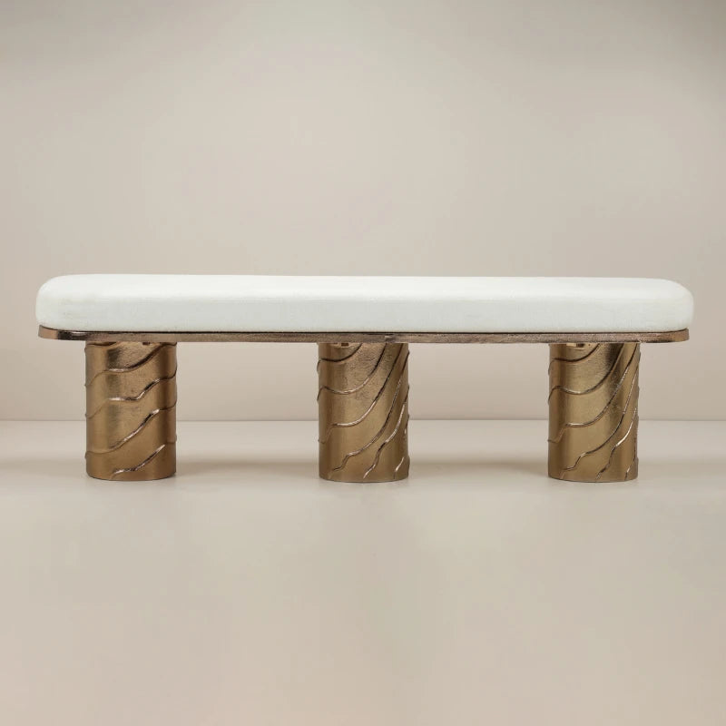 Sylas Bench with bouclé seat and brass base