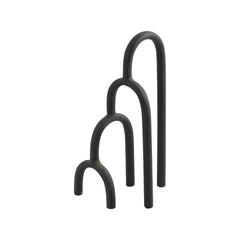Aria Decor Sculpture like a set of three black metal arches on a white background
