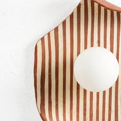 Brown Striped design for Hexagonal ceramic wall lamp with a white sphere bulb