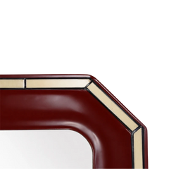 Orvane Wall Mirror detail of chamfered top right corner with cream ceramic inlay strips