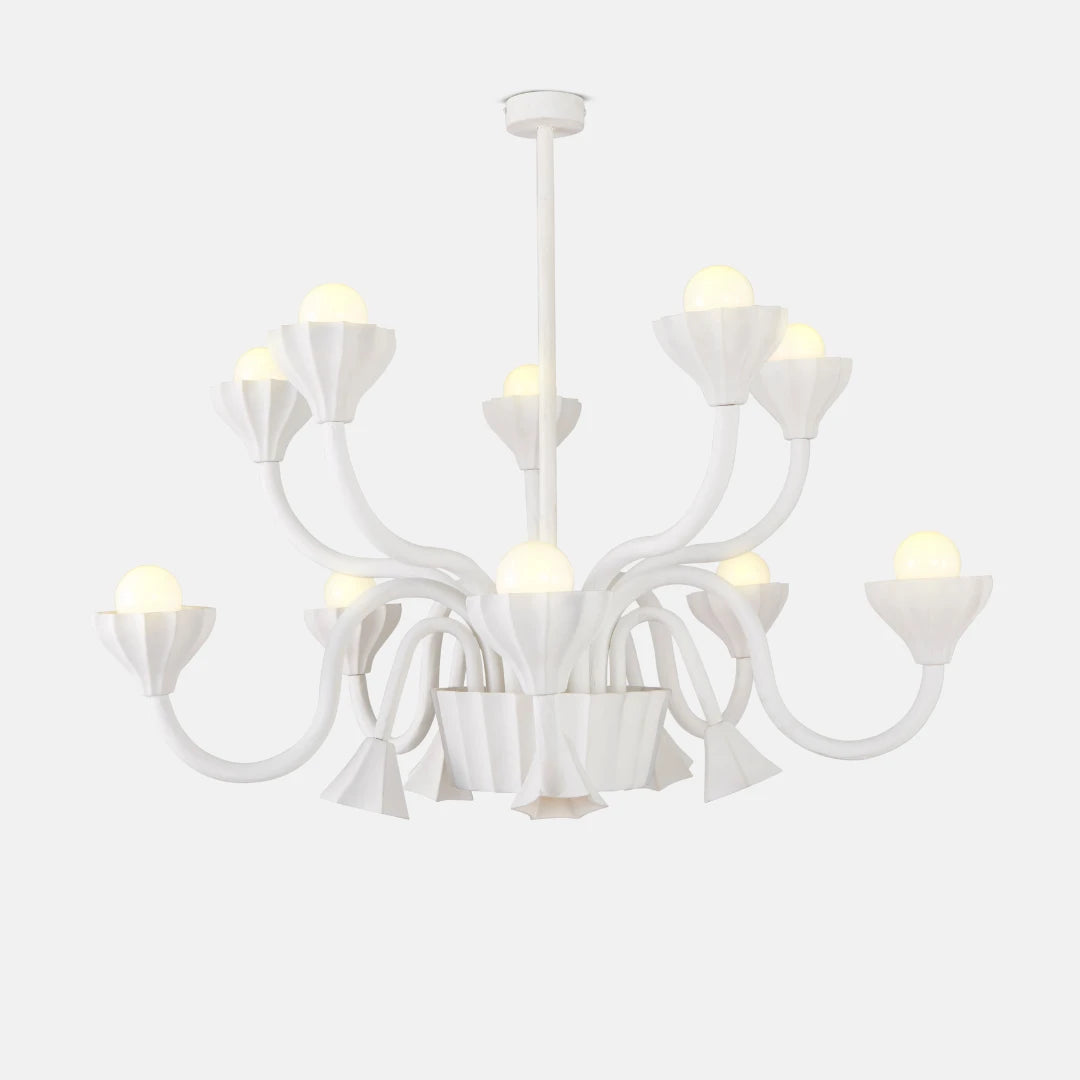 White Hanging chandelier with multiple lights on a white background