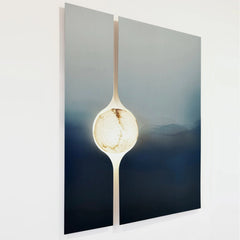 Modern wall art showing pendant light fixture with a marble-like shade against a gradient background