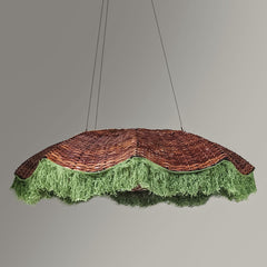Wicker hanging lampshade with green base