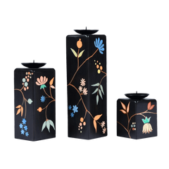 Decorative Black Beauty Candle Holders in 3 different sizes with floral design