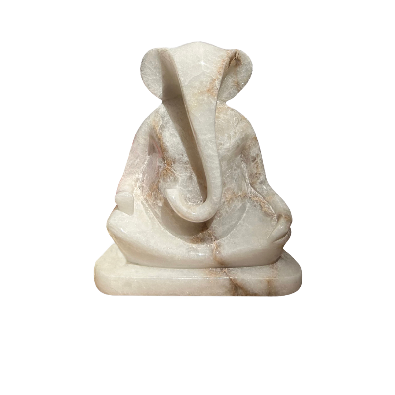 Lord Ganesha Sculpture of White Alabaster Stone