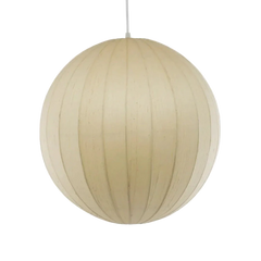 Iris Timeless Raw Silk Pendant Lamp, Spherical shape and beige color pendant lamp on a white background