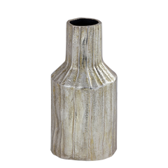 A silver aluminum Cano Vase with a textured finish in a conical shape.