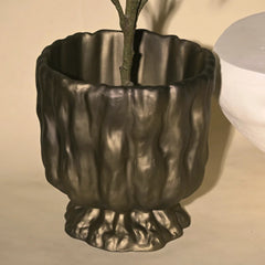 organic Textured black planter with a plant finish with bronze gold
