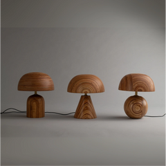 Three wooden table lamps with unique designs made of marine plywood textured design & brass connector