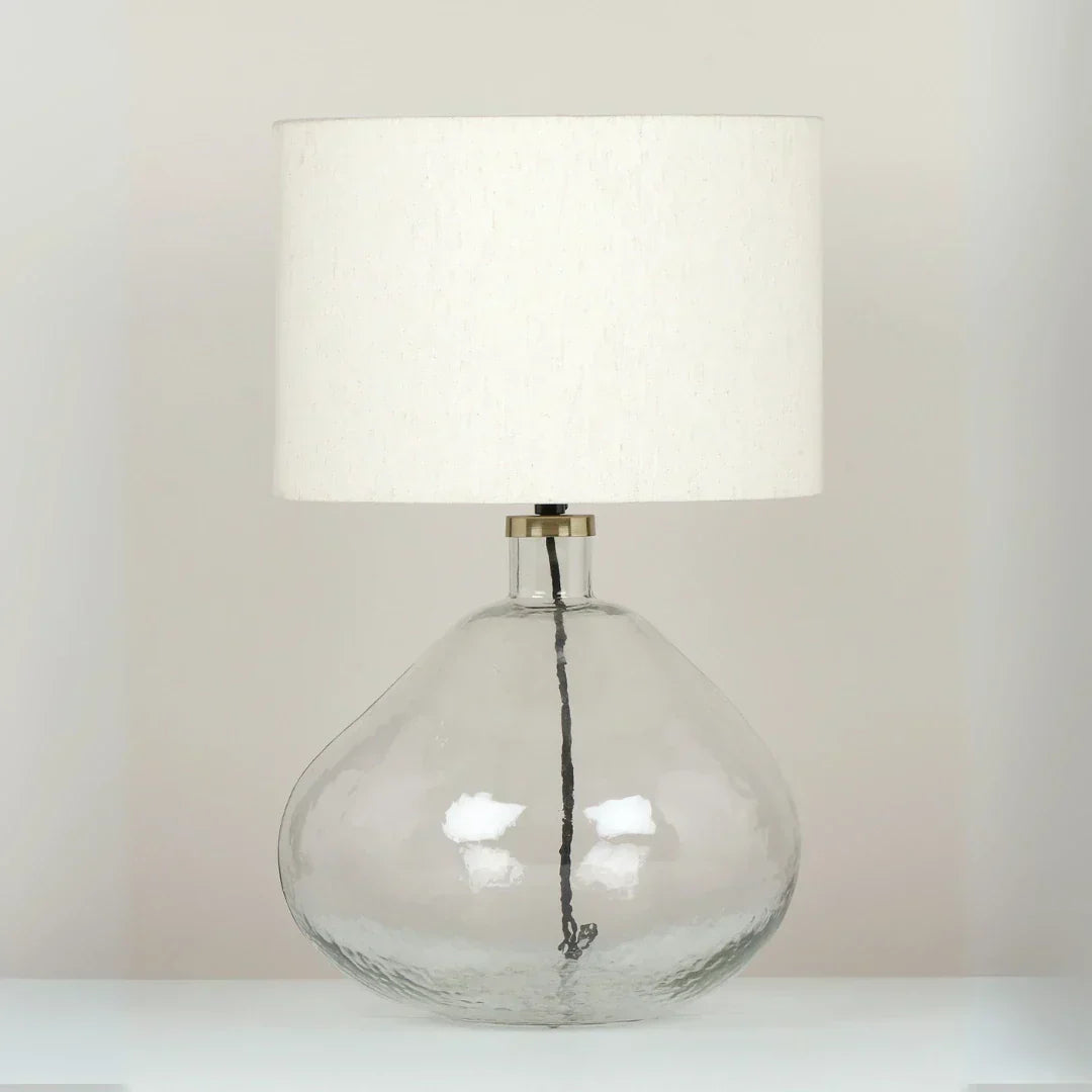 Midora Table Lamp with clear glass base and white shade