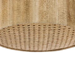 Close-up of Atlas Natural Bark & Rattan Hanging Light- a woven basket with a textured pattern