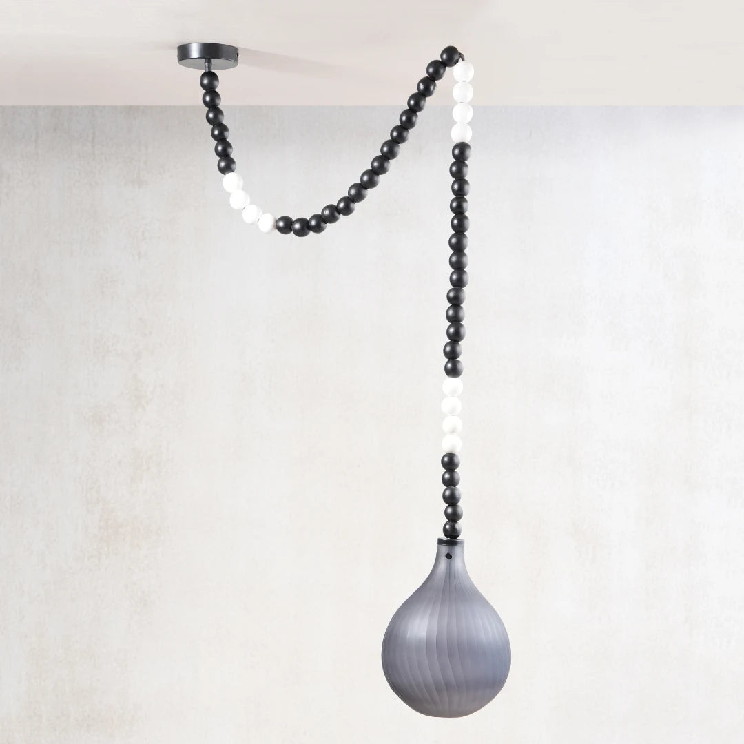 Ceiling light fixture with a decorative chain style Black Drop Pendant Lamp on a white background