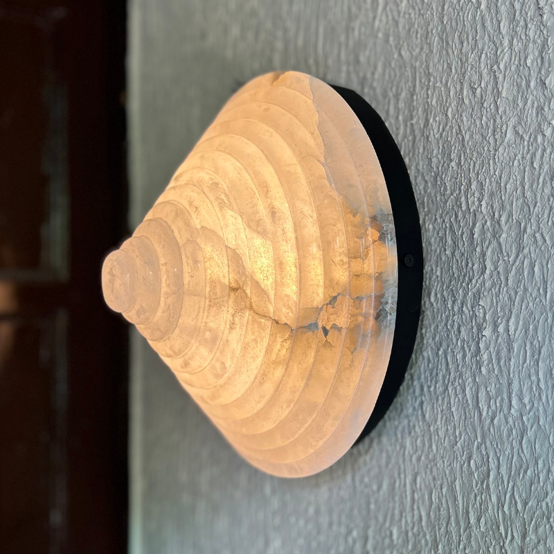 White Alabaster Conical Wall Light 