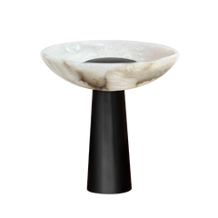 White Alabaster Stone and Matte Black Stainless Steel Table Lamp
