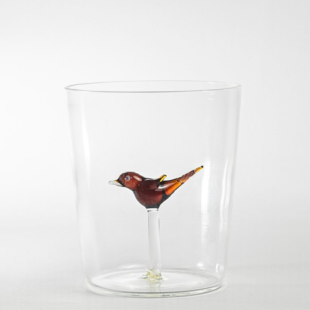 Wren Clear Drinking Glasses with a bird figurine on a white background