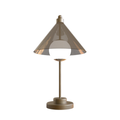 Conical Table lamp with a cone-shaped glass shade on a white background