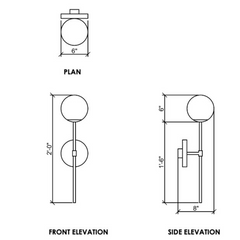 Dimensions of Wall Sconce mentioned with Plan, Front elevation and side elevation