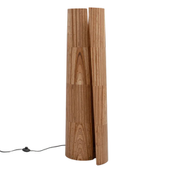 Slice Floor Lamp full view showing its stacked reclaimed-plywood split form
