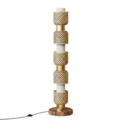 Metamorphosis Floor Lamp with bamboo woven design with gold and wooden stand