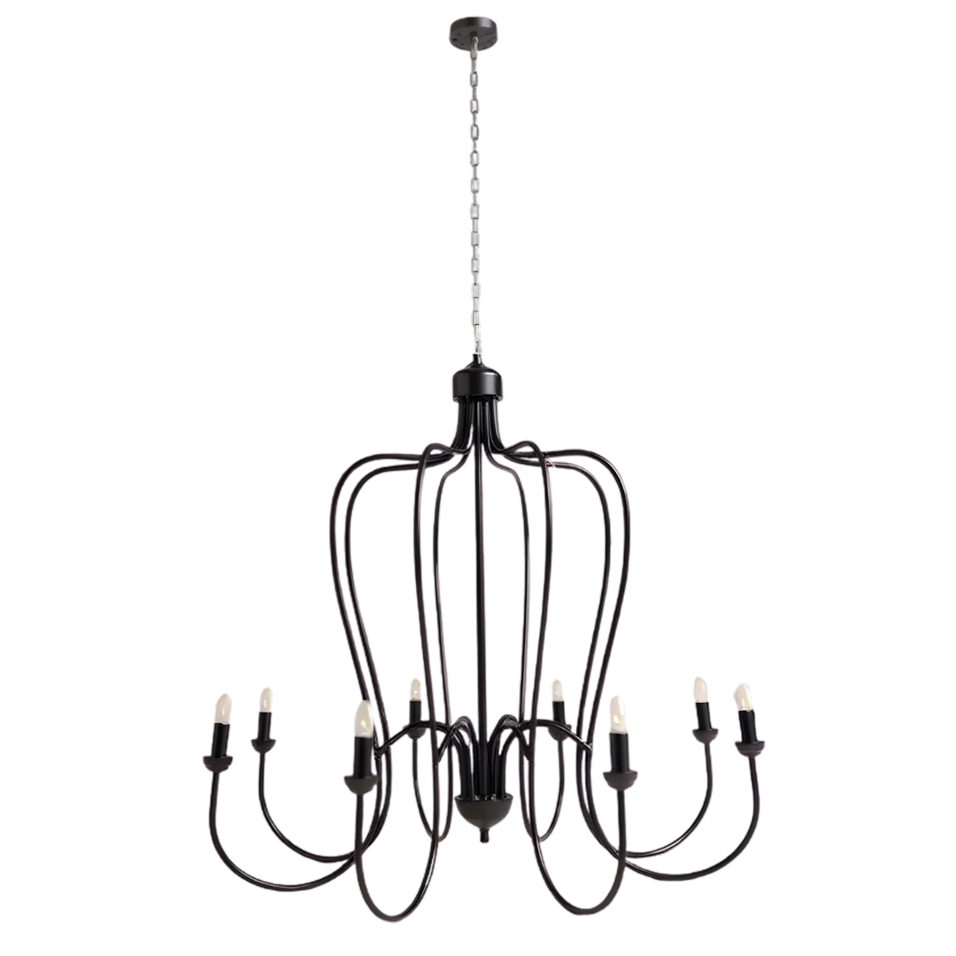 Modern Black chandelier with multiple candle-style lights 