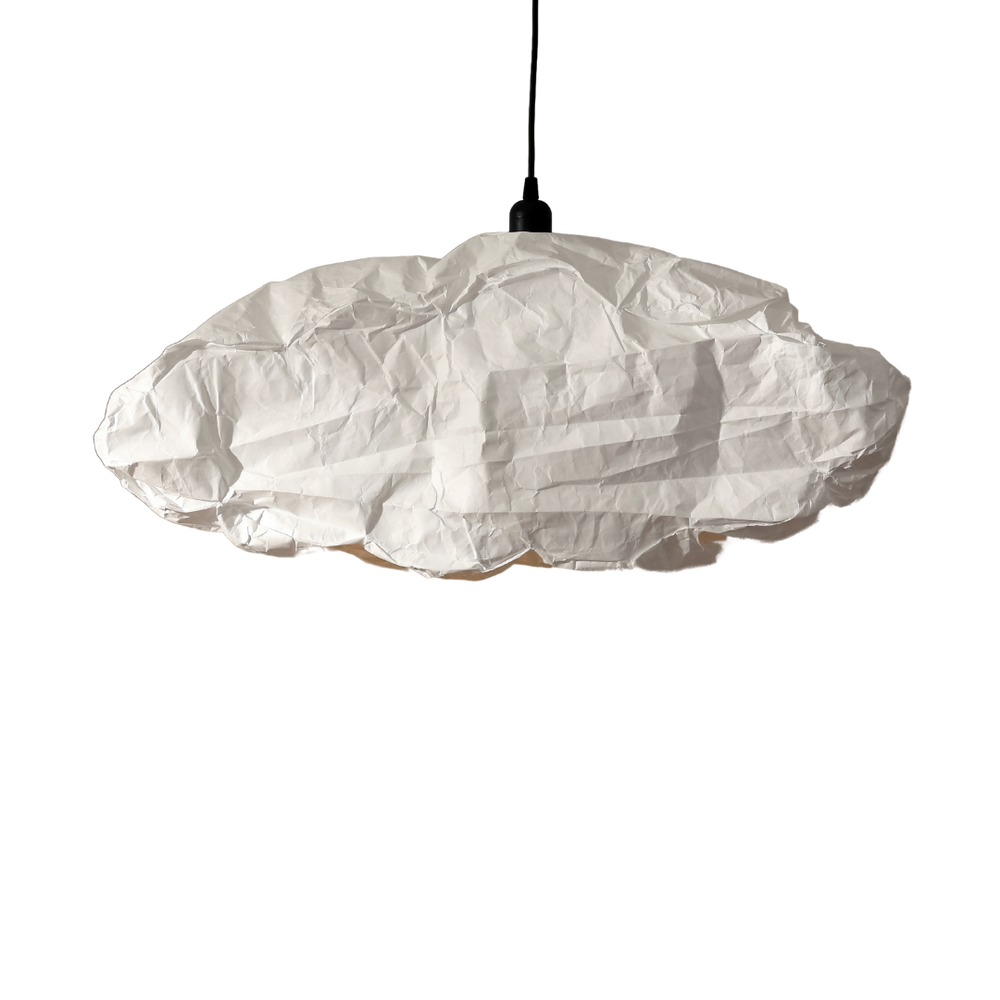 Cloud-shaped white pendant light on a white background