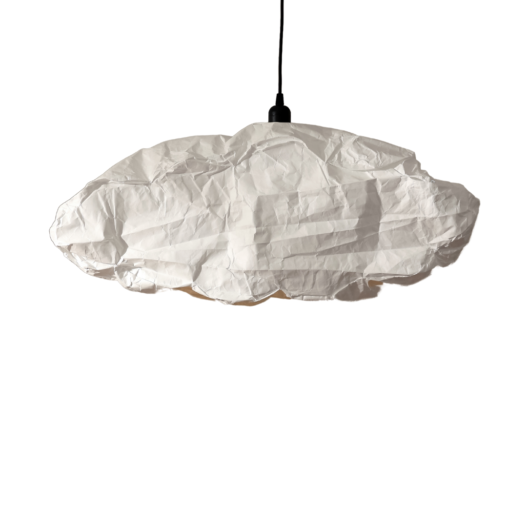 Cloud-shaped white pendant light on a white background