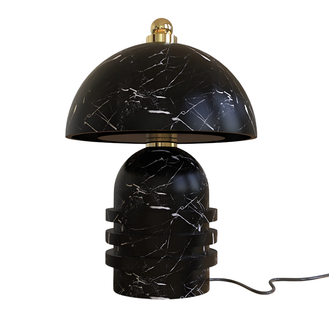 Black marble-textured table lamp made of Alabaster with gold accents