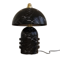 Black marble-textured table lamp made of Alabaster with gold accents