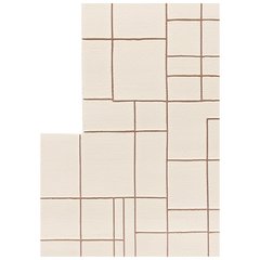 Beige rug with brown geometric pattern on a white background