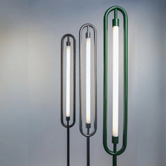 Loop floor lamp with green metal rod, and glass
