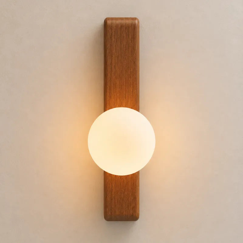 Sora Solid Wood Wall Light with Frosted Glass Globe