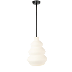 A terracotta-colored pendant lamp with a powder-coated steel frame and a white-coated glass diffuser.