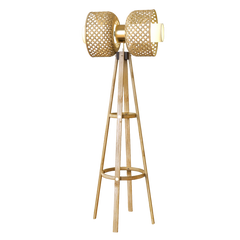 Gold floor lamp with decorative cage design handwoven with Bamboo