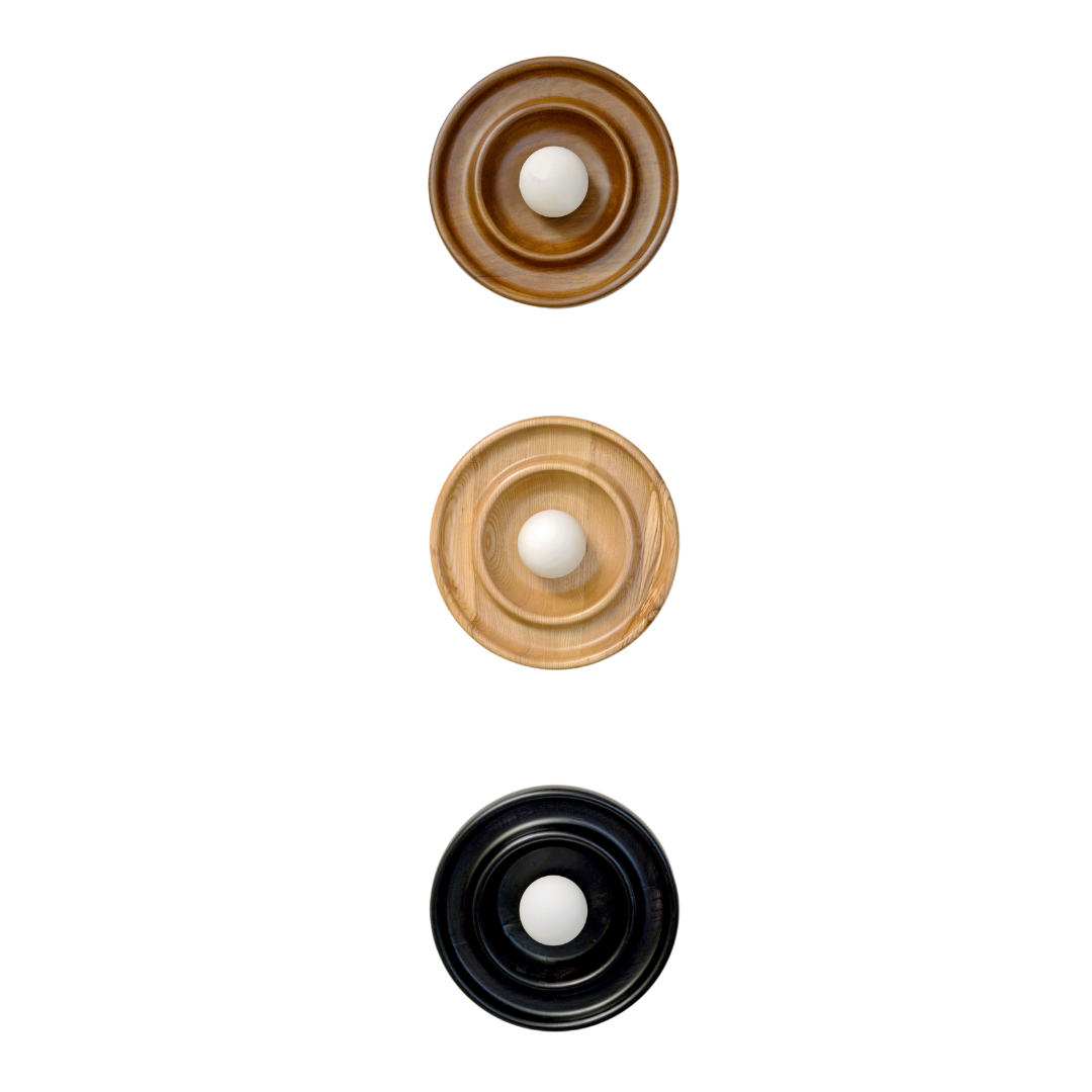 3 Modern teak wood wall lights in brown, natural and black color